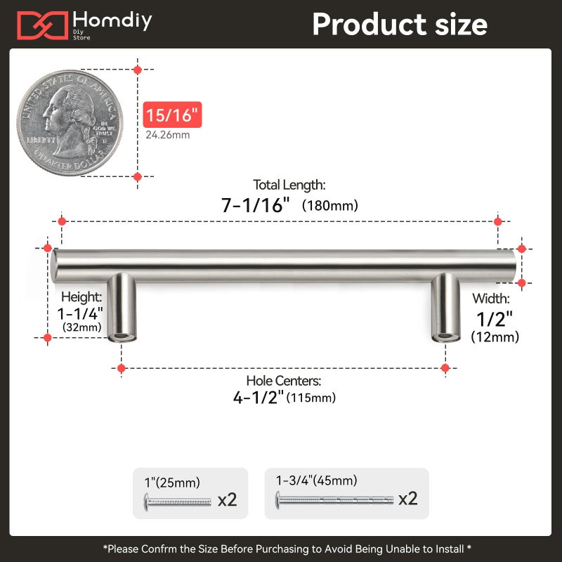 homdiy Kitchen Cabinet Handles Brushed Nickel Drawer Pulls - HD201SN Cabinet Hardware 4in Hole Centers Cabinet Door Handles for Dresser Drawers - Image 3